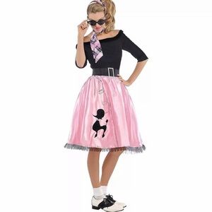 Adult Halloween costume medium pink ladies poodle skirt 1950’s girl NWT